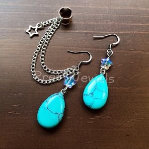 New Unworn Turquoise Droplet Star Chain Ear Cuff Set HANDMADE